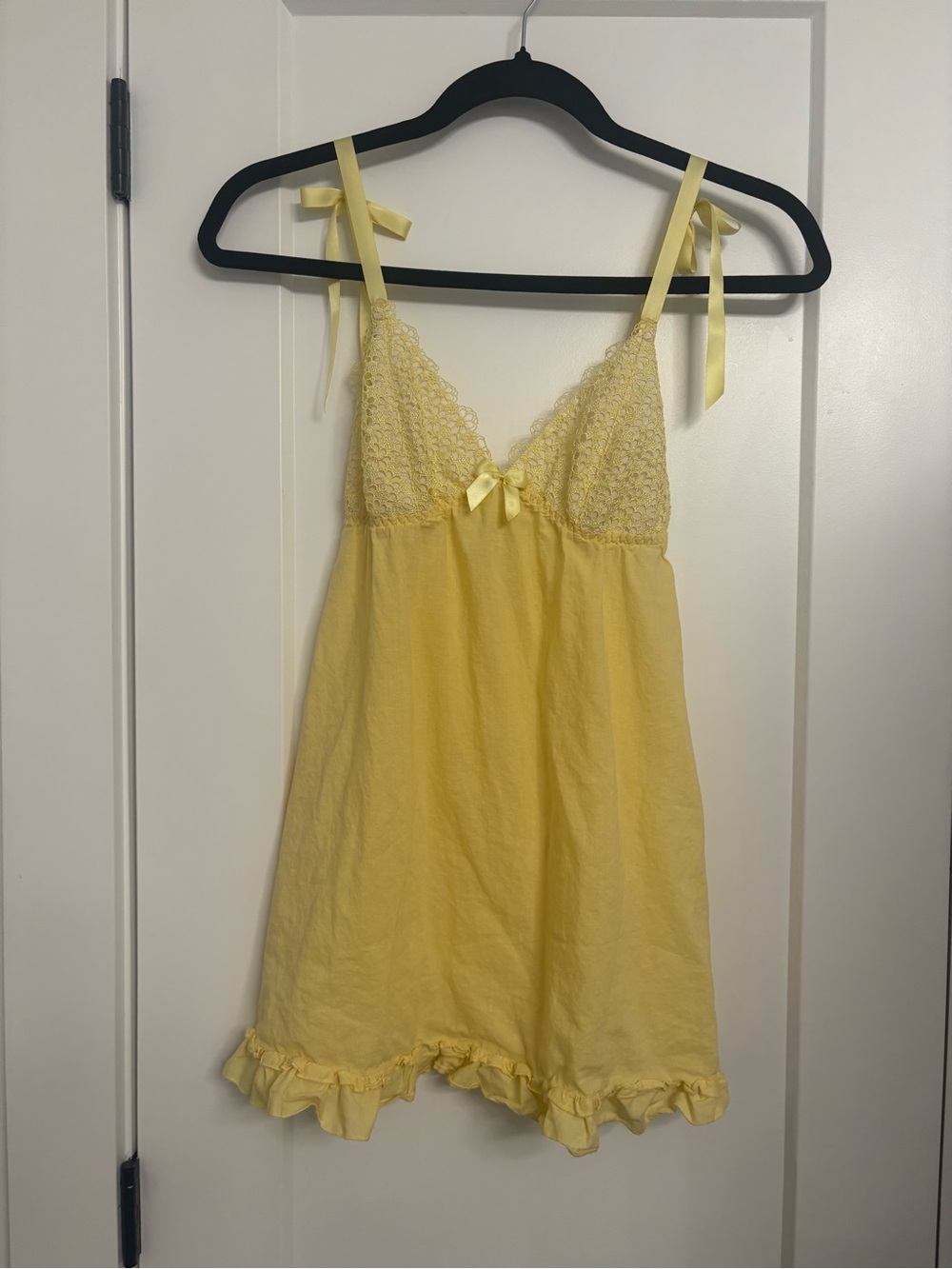 Y2K La Senza Yellow Cotton Lace-Trim Chemise Night Mini Dress Size Small - Picture 2 of 11
